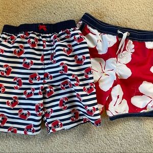Boys red white and blue bathing suit with crabs and flowers size 4. Swim suit.